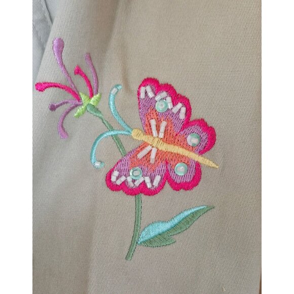 Butterfly Embroidered Khaki Zip-Up Jacket Long Sleeve Floral Design (see pic's) - Picture 5 of 12